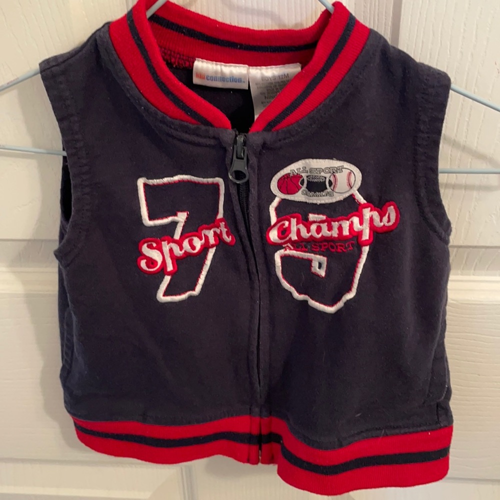Baby boys kids connection sports champs red white blue vest full zipper size 12M